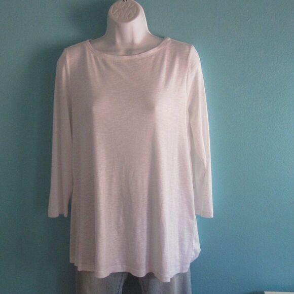 J. Jill Womens M White Pima Cotton 3/4 Slv Tee Back Button Detail Pullover Top - Picture 6 of 6